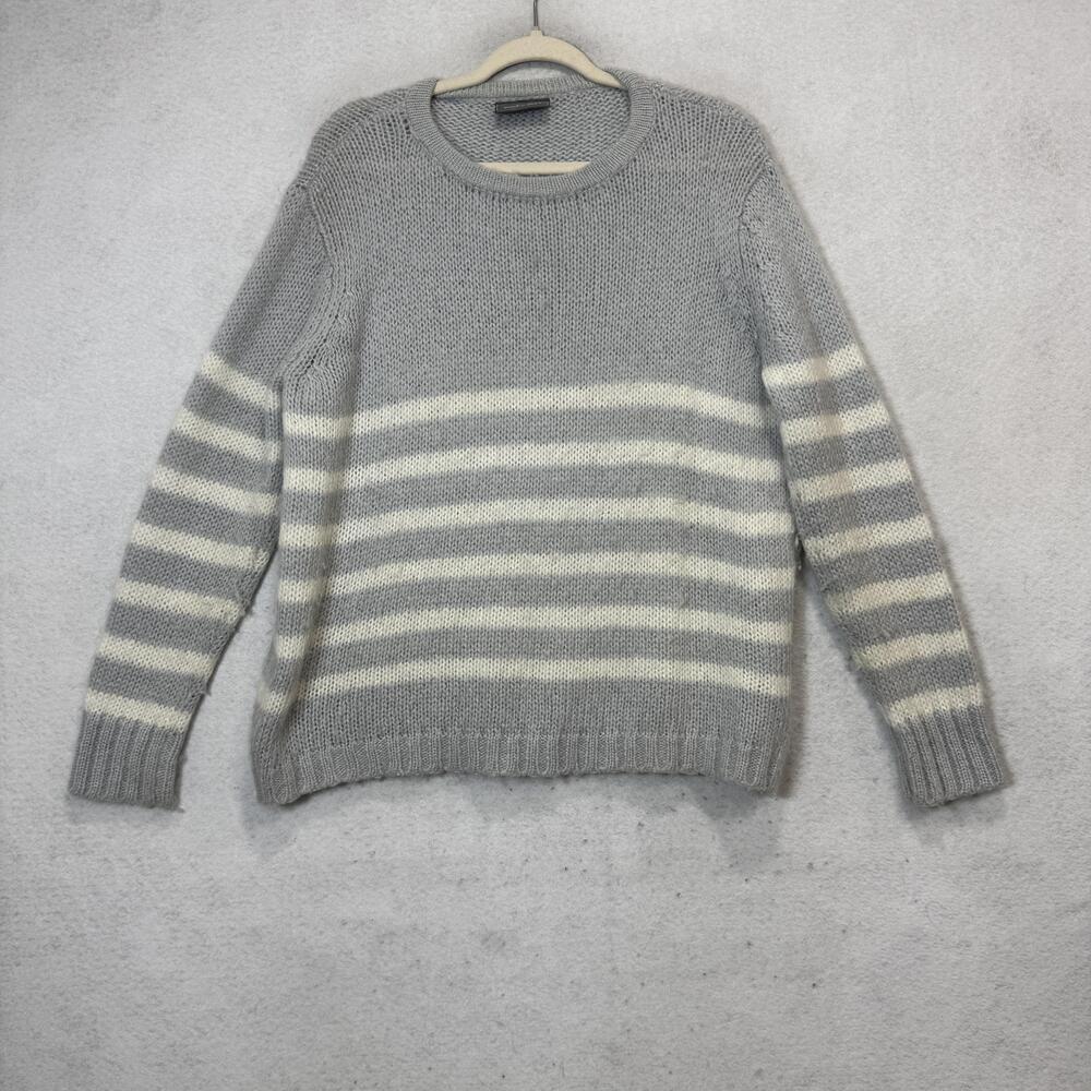 Wooden Ships Sweater Womens S/M Gray Stripe Crew Neck Mohair Wool Knit Pullover